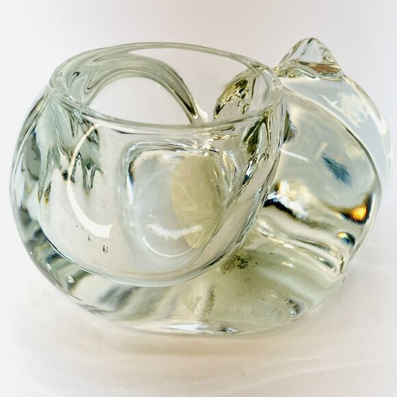 Indiana Crystal Glass Votive Sleeping Cat Candle Holder Vintage Handmade USA - Picture 2 of 10